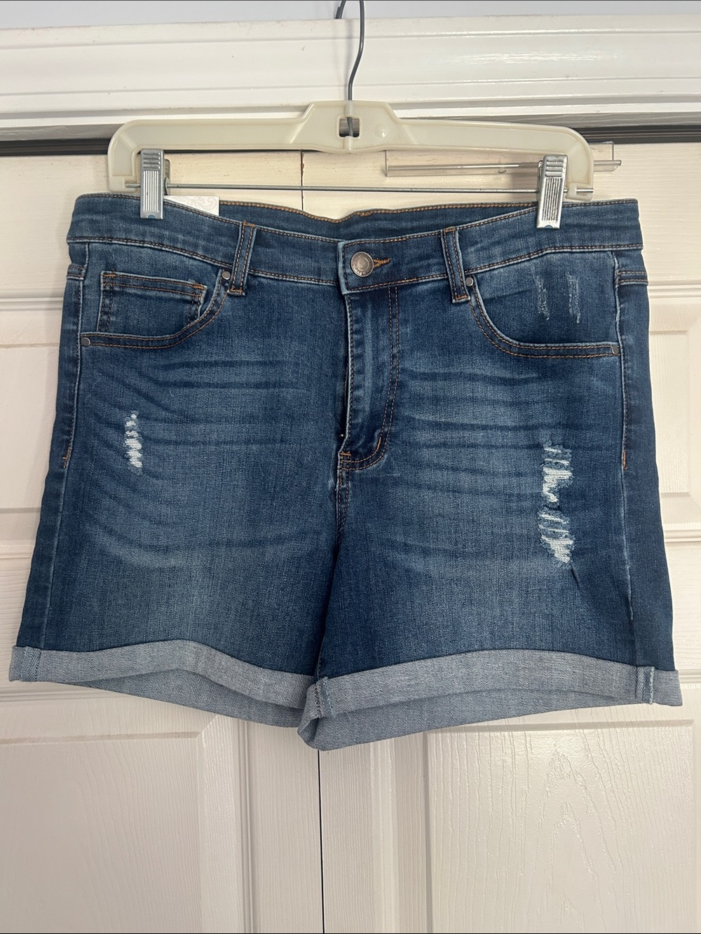 Grace & Lace Dark Blue Distressed Cuffed Denim Shorts